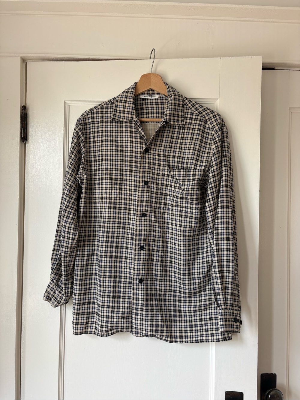 Vintage Ann Taylor Silk Plaid Button-Down in Navy and Cream